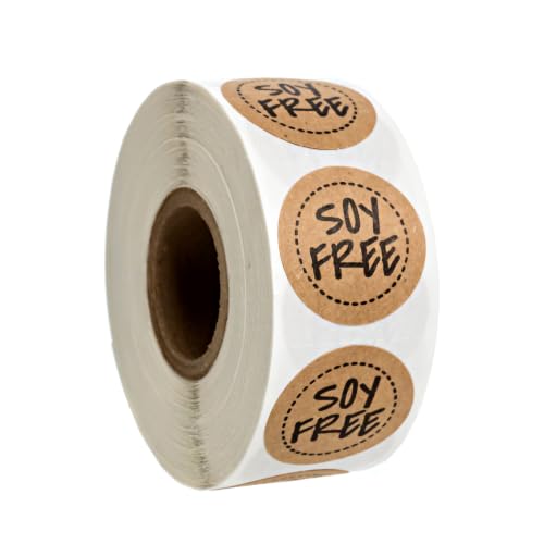 Brown Kraft Soy Free Stickers / 500 Circle Restaurant Packaging Labels / 1" Small Circle Modern Food Prep Label/Chic No Soy Food Safety Seals/Made in The USA