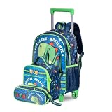 Kit Escolar Infantil Mochila Rodinhas E Costas + Lancheira + Estojo Tubarão Clio