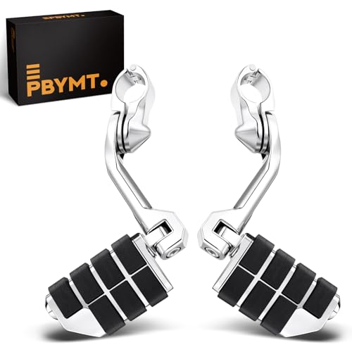 PBYMT Highway Pegs Long Angled 304 Stainless Steel, Highway Footpegs Footrest Fit For 1''&1.25''(25/32mm) Crash Bars Compatible with Harley Davidson Touring Streel Guide Chrome
