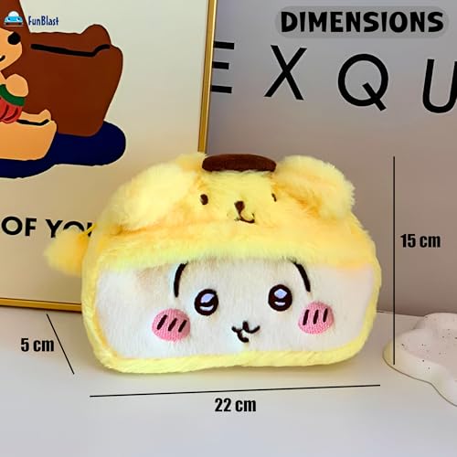Image of FunBlast Fur Pencil Pouch for Girls - Cute Cartoon Multi-Purpose Zipper Case for School Kids, Cosmetic Pouch for Girls, Travel Organizer Bag, Pouches for School /Office (Yellow)