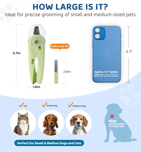 IPTPAS Cortador de unhas para animais de estimação com luz para gatos e cachorros pequenos, LED ultr