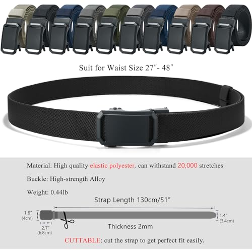 Image of LionVII Ratchet Elastic Stretch Belts, Belt for Men with Automatic Buckle for Men, Adjustable Trim to Fit 27-49 inch Waist
