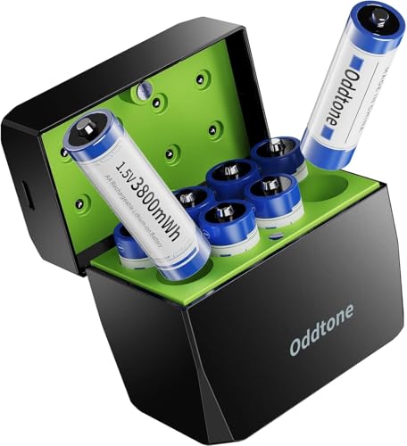 Oddtone 8er Pack 1 5 V AA Lithium-Akku mit Ladegerät 3800 mWh hohe Kapazität für langanhaltende Leistung 1600+ Ladezyklen ideal für Digitalkameras Spielcontroller und Spielzeug