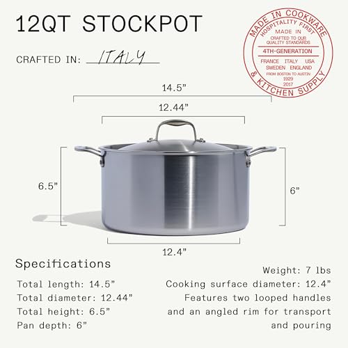 Image of Made In Cookware - 12 Quart Stainless Steel Stock Pot With Lid - 5 Ply Stainless Clad - Professional Cookware - Crafted in Italy - Induction Compatible
