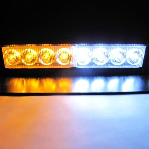 DIYAH 8 LED Warning Caution Car Van Truck Emergency Strobe Light Lamp For Interior Roof Dash Windshield (Amber and White)