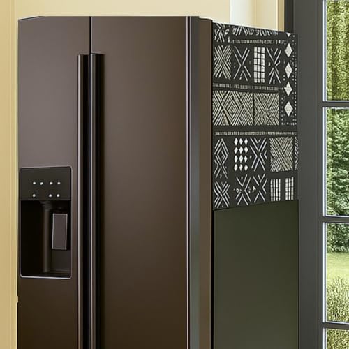 Image of Side by Side Fridge Top Cover >400L | Dustproof Refrigerator Cover Mat | Fits LG, Samsung, Haier, Godrej | Mud Cloth Print | Washable Fridge Cover for Side by Side Door Models | THROWPILLOW.IN
