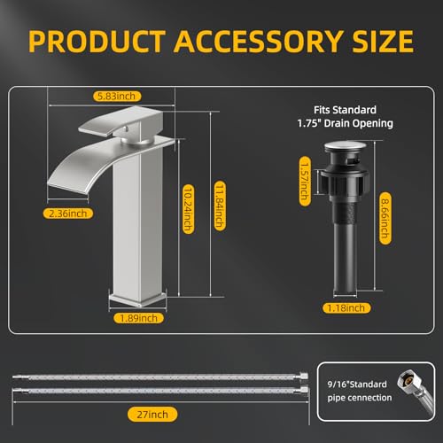 Image of Waterfall Bathroom Faucet,Brushed Nickel Stainless Steel,1-Handle