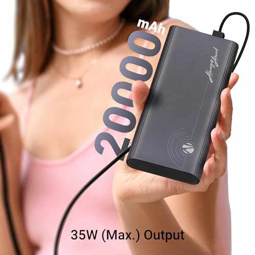 Image of ZEBRONICS 20000 mAh Power Bank, 35W Fast Charging PD3.0, Output (2 Type C & 1 USB), for iPhone, Android, Tablets & Other Devices, Slim Metal Body, Flight Friendly, Type C Cable (EnergiPOD 20R1, Grey)
