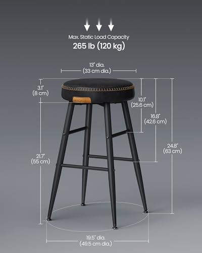 Image of VASAGLE Bar Stools Set of 2, Kitchen Counter Stools, 24.8-Inch Tall