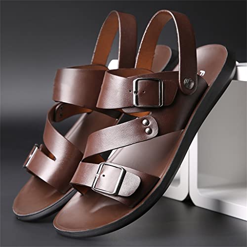 Men's Sandals Solid Color PU Leather Shoes Casual Comfortable Toe Sandals Soft Beach Footwear Male Shoes(47)2