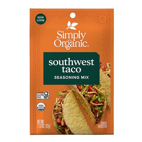 Image of Simply Organic Southwest Taco Seasoning Mix, Gluten Free, Certified Organic, Kosher, Pure Flavor for Tacos, Stir-Fries, Mexican Dishes, and More | 1.13 Ounce (Pack of 12)