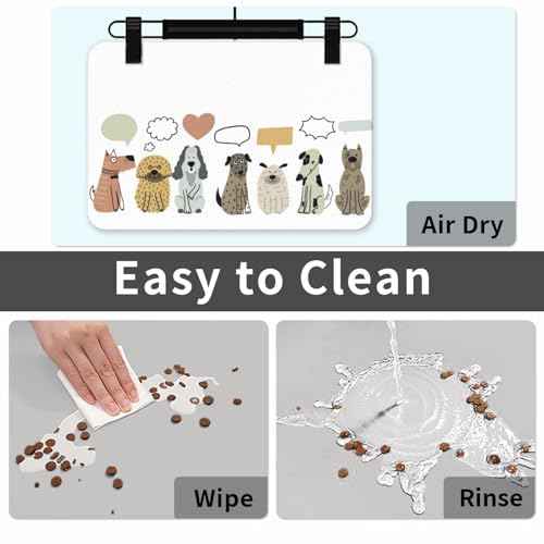 Hundefuttermatte mit Sprechblasen-Motiv für Böden, saugfähig, schnelltrocknend, Platzsets zum Füttern von Katzen und Haustieren mit rutschfestem Gummi für Hundefutter und Wassernapf