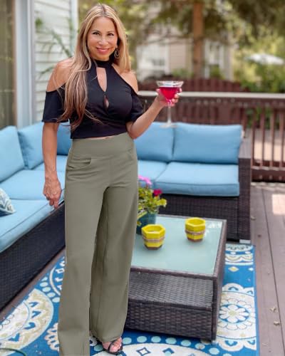 Image of Promover Wide Leg Pants for Woman Yoga Pants with Pockets Stretch