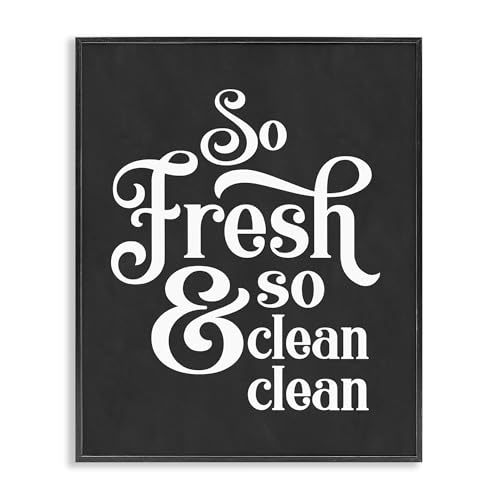 Stupell Industries So Fresh So Clean Laundry Phrase Vintage Typography, Designed by Lettered and Lined Black Framed Wall Art, Grey -  ae-986_fr_11x14