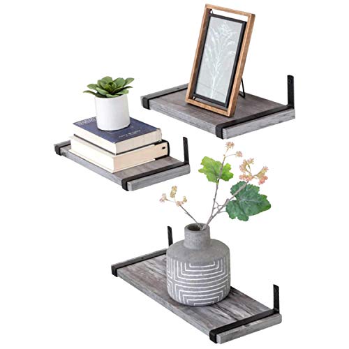 Under.Stated Hanging Wall Floating Shelves Rustic Grey, Display Decor Set of 3