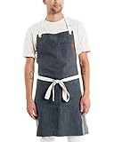 Caldo Linen Kitchen Apron for Cooking- Mens and Womens Linen Bib Apron for Professional Chef,...