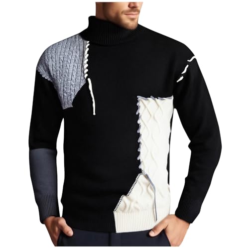 Men's Turtleneck Knit Sweater Slim Fit Lightweight Casual Twist Patterned Cable Knitted Color Block Contrast Pullover