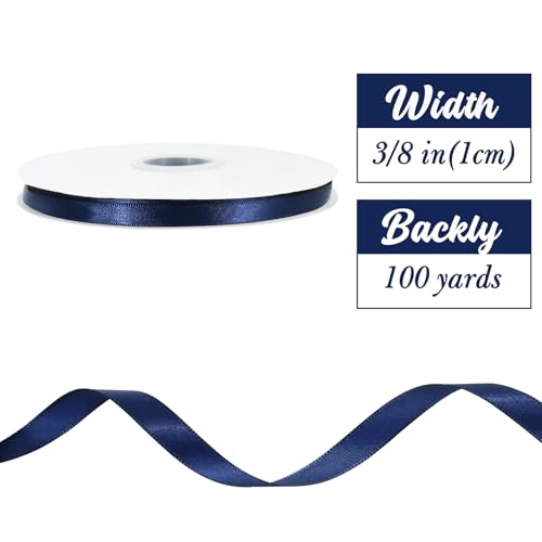 TONIFUL 3/8 Inch x 100yds Dark Blue Satin Ribbon Thin Solid Fabric Ribbon Roll for Gift Wrapping Invitation Floral Hair Balloons Craft Sewing Party Wedding Popsicles Decoration Valentine's Day Bouquet - Thumbnail 3