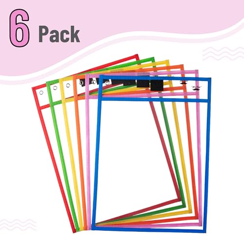 image for Mr. Pen- Dry Erase Pocket Sleeves, 10 x 14 Inch, 6 Pack, Colorful, Pla