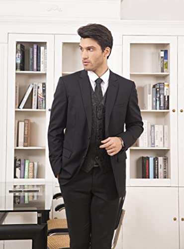 HISDERN Mens Vest Tie Set 3PC Formal Waistcoat Paisley Floral Jacquard Necktie Pocket Square Suit Vests Wedding Party3