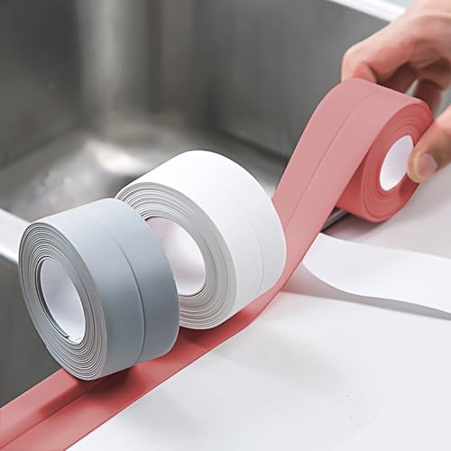Image of 3 Rolls 10.5 Feet Caulk Tape Waterproof Sealing Self Adhesive, Caulking Sealant Strip for Bathroom Toilet Kitchen Countertop Blue