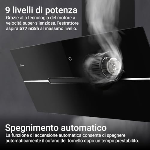 KKT KOLBE ECCO909SHCM Afzuigkap, 90 cm, hoofdvrije wandkap, roestvrij staal, zwart glas, wifi, automatische naloopfunctie, RGBW-ledverlichting, sensortouch-bediening - Afbeelding 6