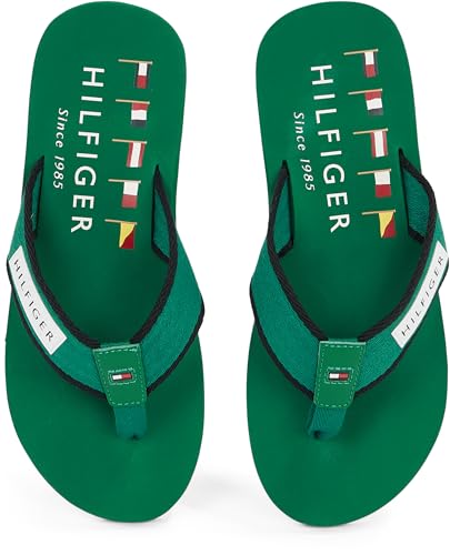 Tommy Hilfiger Tongs Homme Patch Beach Sandal avec Logo, Vert (Nouveau Green), 42