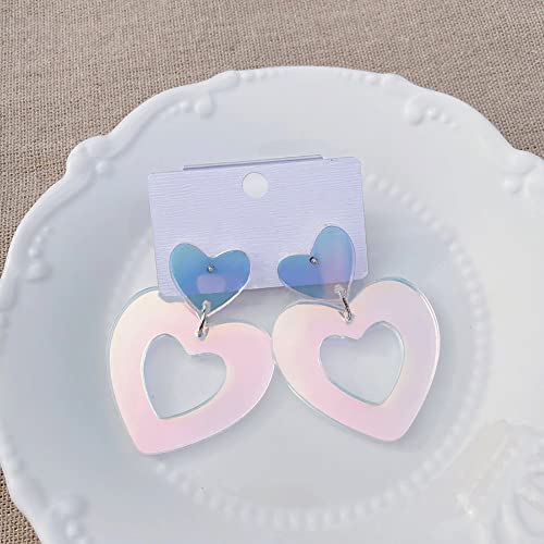 Women's Fashion Acrylic Clear Shiny Love Heart Dangle Drop Earrings For Summer #TOP1