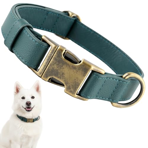 Image of B&F Dog Collar for Medium Dogs Silicone Leather Dog Collars Soft Flexible Waterproof Odor-Proof Durable Thick Classic Adjustable Pet Puppy Collar (Green, Medium (12.5-20 inch Neck))