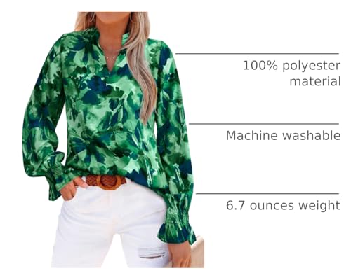 MASCOMODA Womens V Neck Floral Long Sleeve Tops 2025 Summer Casual Loose Puff Sleeve Chiffon Boho Work Blouse Dressy T Shirts
