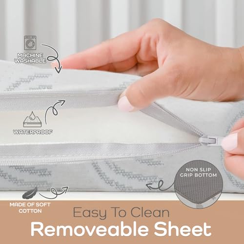 Image of Waterproof Pack and Play Mattress Topper - 38 inch x 26 inch | Trifold Style - Breathable Soft Plush Foam - Portable Playard Mattress Topper- Baby Foam Playpen Mattresses for Babies - Boho Rainbow Design