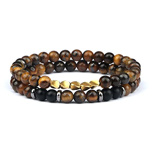 Jewellery 2 Pulseras de Roca de Lava de ónix Negro, Cuentas pavimentadas, Bola de Yoga, Ojo de Tigre, Pulsera con Cuentas Mala Jewellery