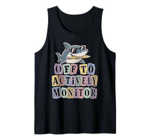 Off to ACTIVELY Monitor Shark Sunglasses Pencil Funny Tank Top