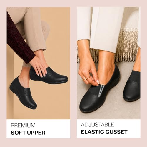 Image of FAUSTO Women Classic Formal Slip On Shoes | Platform Heel Shoe for Office Meeting Events | Easy Pull On Shoes with All Day Comfort