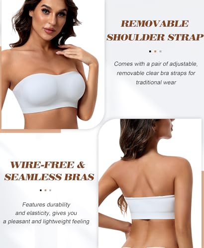 Image of DOCUMO Strapless Bra for Women Padded Bandeau Bra Non-Slip Silicone Seamless Wireless Tube Top Bra
