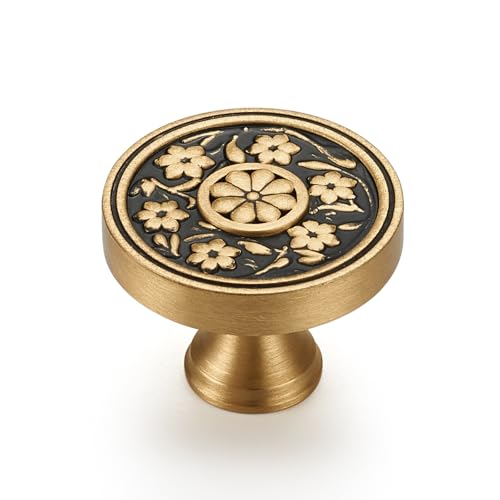 dairazan Brushed Brass Cabinet Knobs Modern Carved Bathroom Closet Kitchen Handles Round Gold Drawer Cupboard Cabinet Hardware (2)