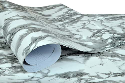 Image of Self Adhesive Gloss Vinyl Wrap Film, High Gloss Marble Furniture Film Wallpaper (24 * 96 inch, Grey Marble)