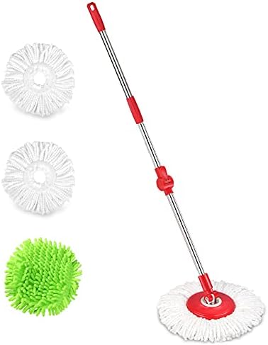 HAPINNEX Spin Magic 360 Upgraded Mop Handle with 2 Pack Microfiber Mop Head Refills Set Replacement for Any Hand Press and Pedal Mop Buckets