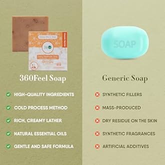 360Feel Oatmeal Milk and Honey Bar Soap - Made in the USA - Castile Handmade, All Natural Cold Processed - Infused with Oatmeal Milk and Honey - SLS-Free - Moisturizing Lather - (5oz)