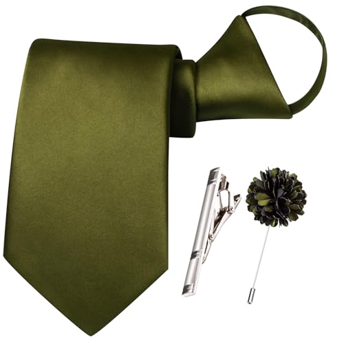 Image of Hi-Tie Pretied Boys Ties Solid Color Kids Adjustable Necktie Lapel Pin Clip Set Age 8-12 Wedding School Graduation
