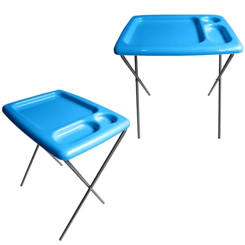 Image of Folding TV Tray Table, Portable, Sturdy, Bright Blue (Set of 2)