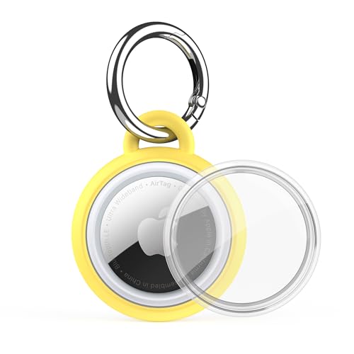 Image of AirTag Holder Waterproof Silicone Case with Keyring, 2026 Upgraded Protective AirTags TPU Case Tracker Cover for Keys, Bags, Luggage, Pet Collars,Scratch-Resistant for Apple Air Tags (Yellow)
