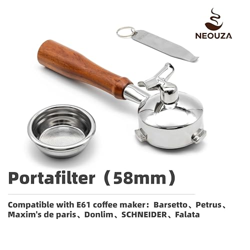 Image of NEOUZA 58mm Three Ears Portafilter for Espresso Coffee Machine Compatible with SMEG EGF03 Breville Sage Barista Max,Double Spouts,Non-pressurized Basket,Basket Removal Tool