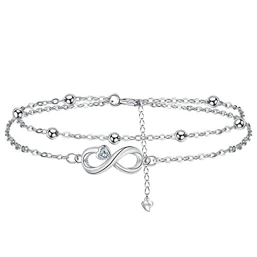 Yinsen Infinito Pulseras Plata de Ley 925 para Mujer con 3A Circonia Cúbica Pulsera, Ajustable 17+4cm Amistad Pulseras,Regalos para Mujeres