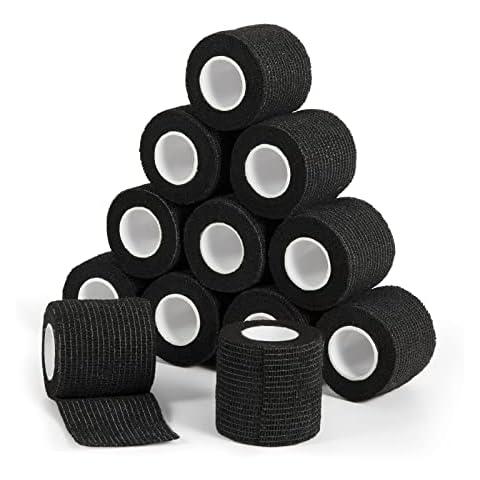 Cohesive Bandage Wrap 2" x 5 Yards, Self Adherent Vet Wrap 5CM x 4.5M Self Adhesive Bandage Tape for Wrist & Ankle Sprain Swelling Breathable Elastic Pet Bandage Tattoo Grip Cover Black (12 Roll) Cover