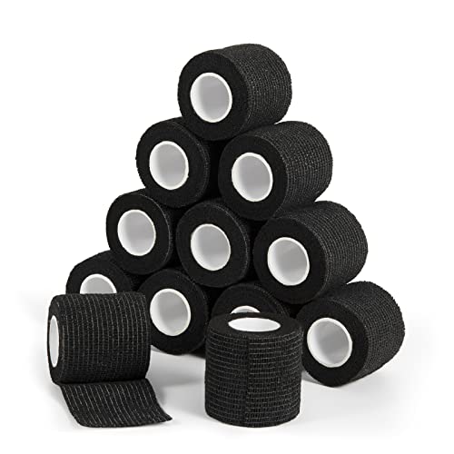 Sagafly Bandage Autoadhésif cohésifs Bandes 5 cm x 4,5 m, 12 Rouleaux Bandage Medical Elastique Bandage Animal Sports Bande pour les Premiers Soins, les Sports, les Chevaux, les Chiens (Noir) Cover