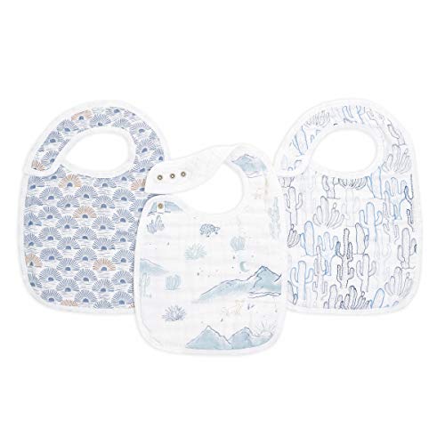 Image of aden + anais 100% Cotton Muslin Snap Bib – Super Absorbent, Soft 3-Layer Baby Bib for Boys & Girls with Adjustable Snap-Closure for Teething, Eating, Drooling, 3-Pack, Sunrise