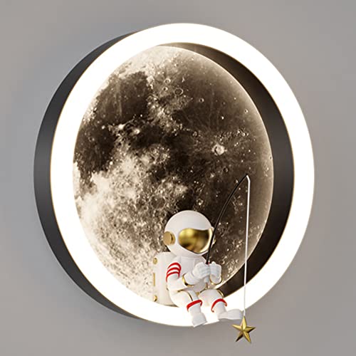 Wandlampe Mond Kinderzimmer Dimmbar Rund Wandleuchte LED Kinderlampe Moderne Schlafzimmer Nachtlicht Kinder Wandbeleuchtung Innen Babyzimmer Nachttischlampe Art Deco Lampe für Mädchen Jungen Cover