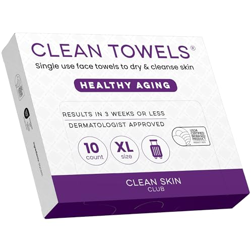 Clean Skin Club Healthy Aging Clean Towels XL Travel Pack Smooths Fine Lines Wrinkles & Texture Disposable Face Towels Anti-Aging Dry Wipes TSA-Approved Travel Essential (10 Count)