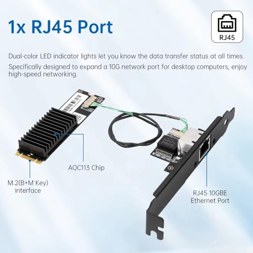 Tarjeta de red de 10 Gbps M.2 B+M controladora LAN RJ45 para PC escritorio 6